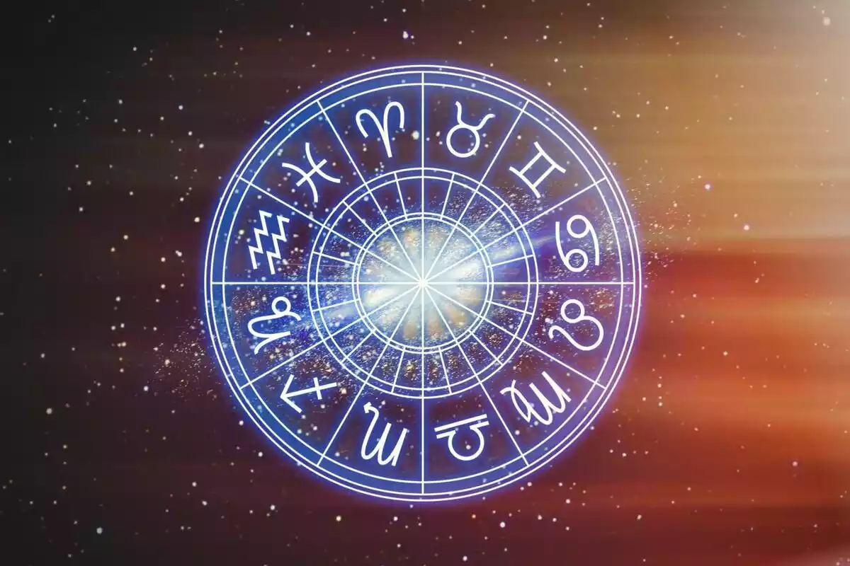 Los 12 signos del horóscopo en un círculo azul
