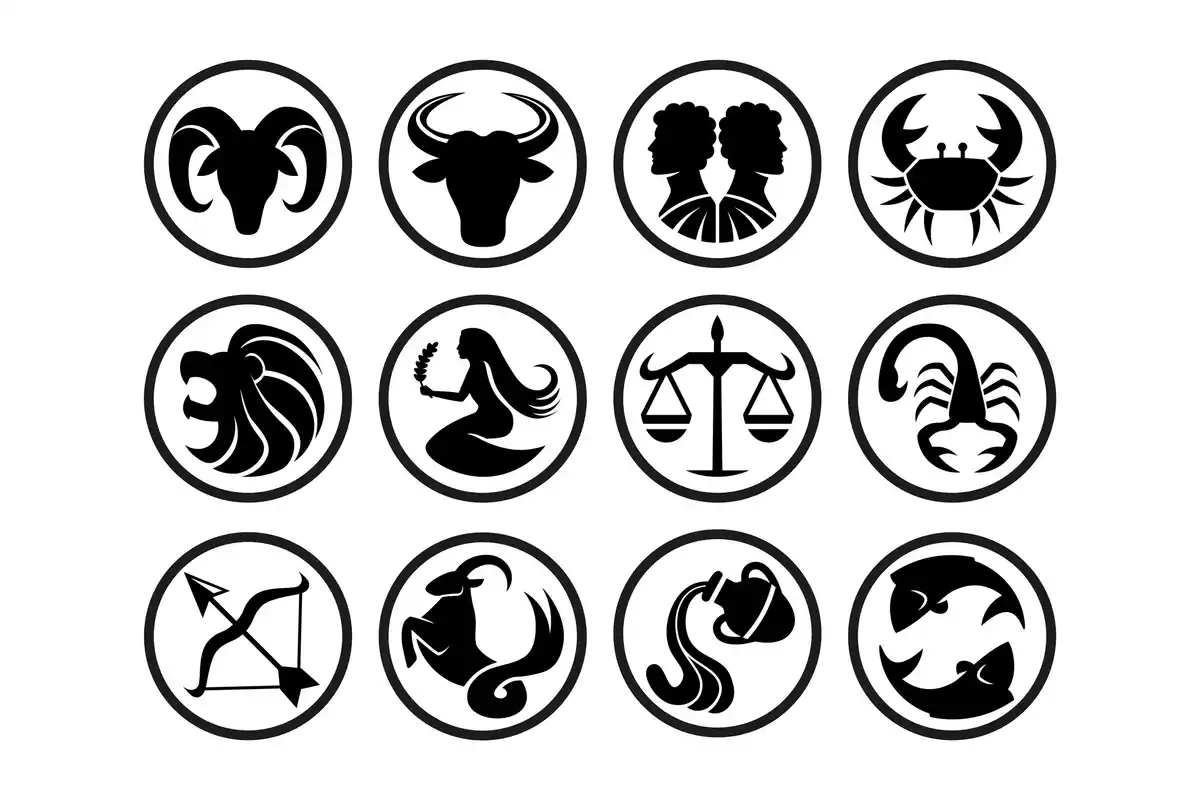 Logos de los 12 signos del zodiaco en círculos