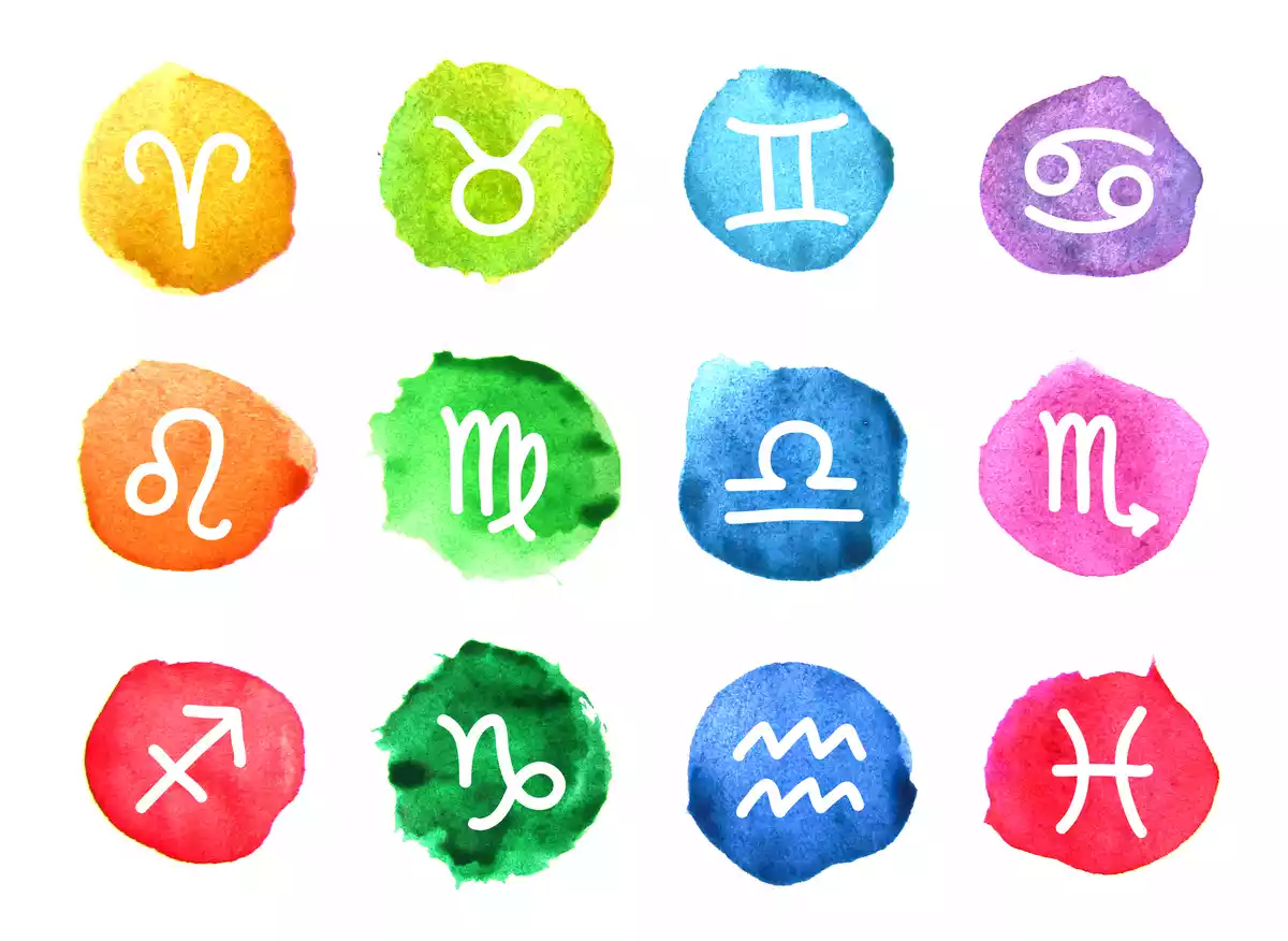 Los 12 signos del zodíaco en diferentes colores vivos
