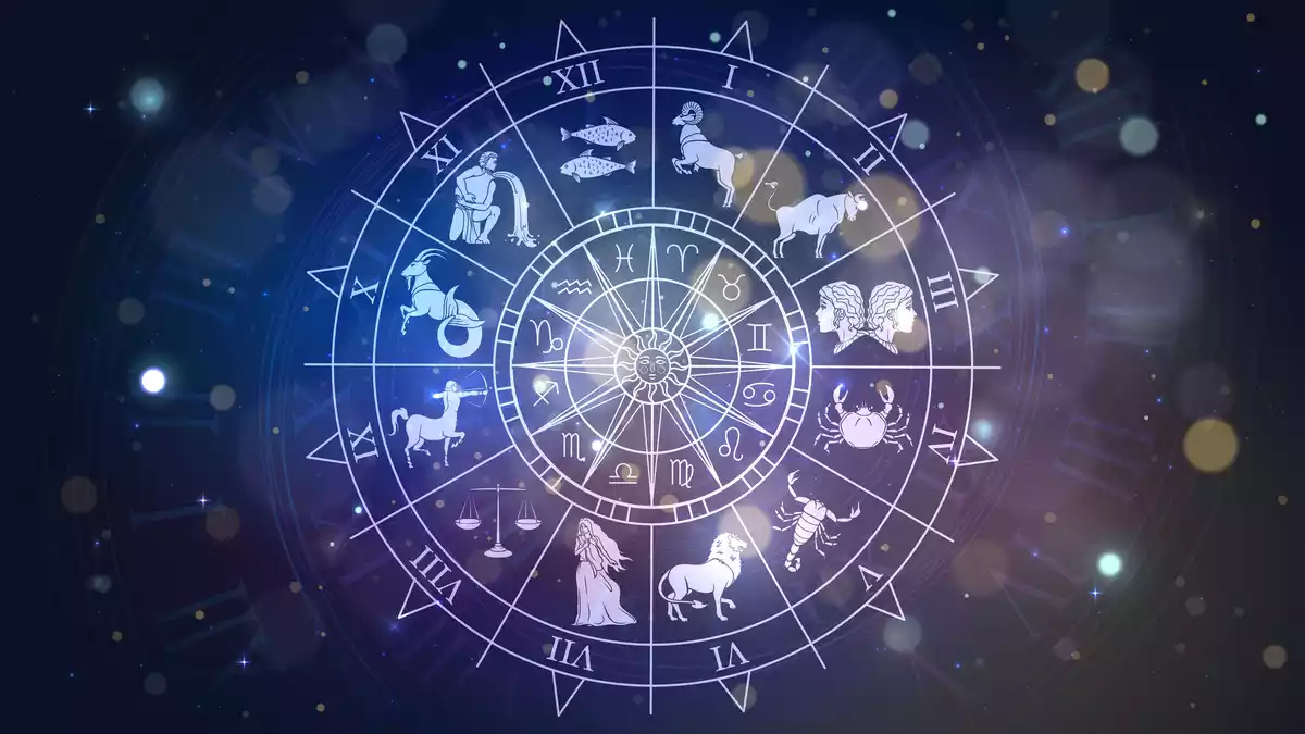 Los 12 signos del zodíaco y sus figuras representativas en un círculo