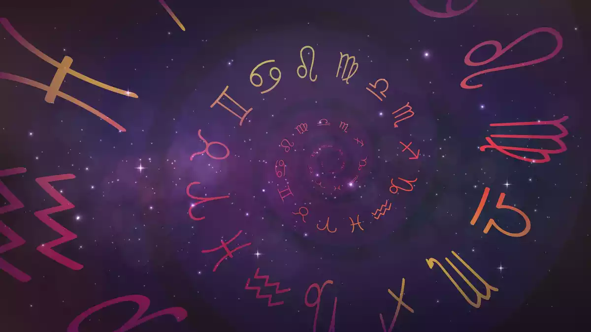 Los signos del zodiaco en colores cálidos en espiral
