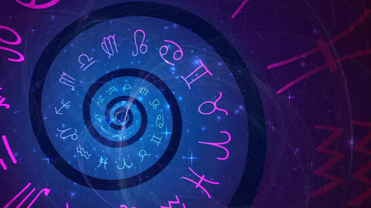 Los signos del zodiaco en rosa en una espiral azul