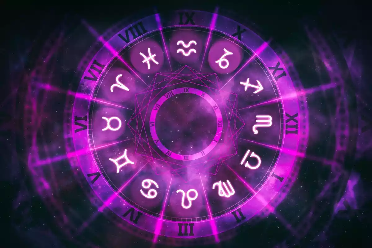 Los signos del horóscopo en un círculo rosado