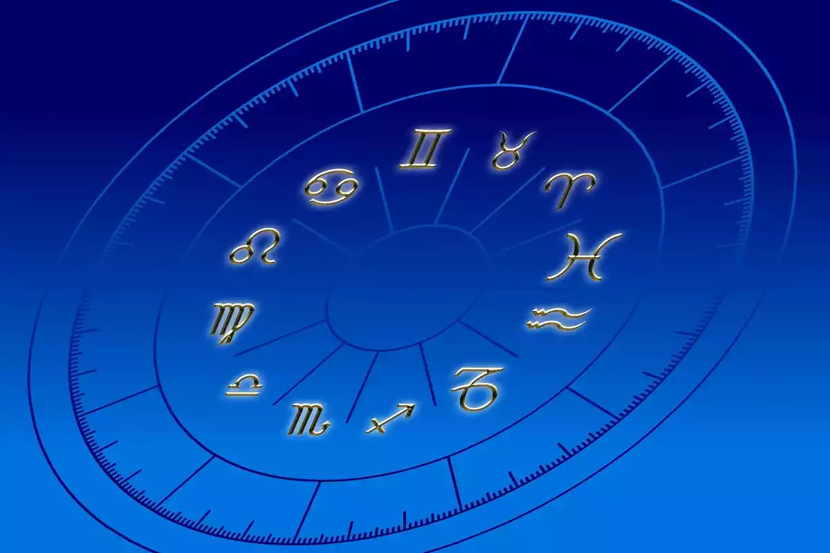 Los signos del horóscopo en un círculo sobre fondo azul