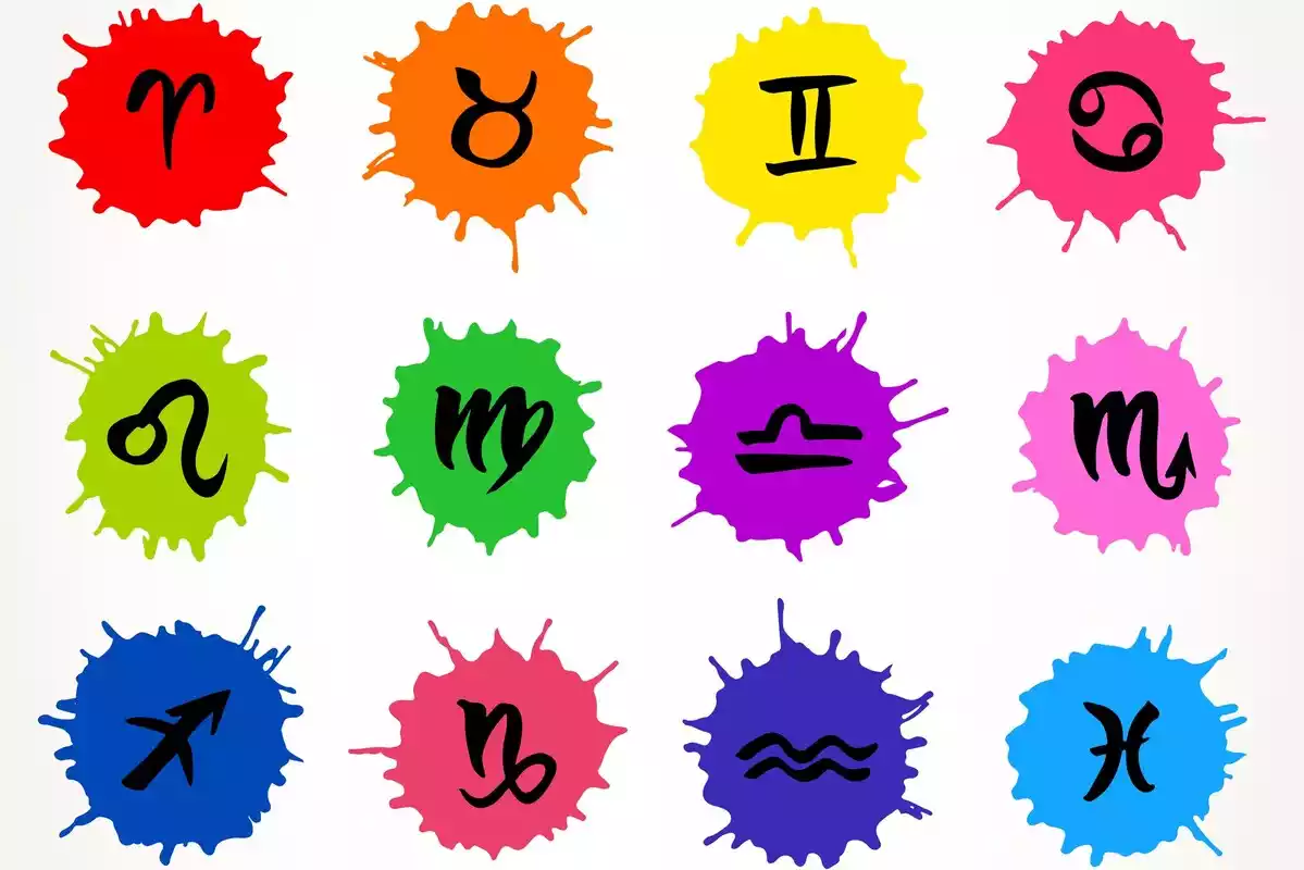 Los signos del zodiaco sobre manchas de pintura de colores diferentes para cada signo