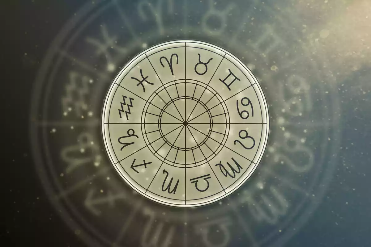 Los 12 signos del Zodiaco en una rueda de color gris
