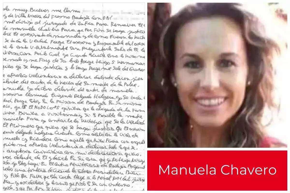 Montaje con foto de la carta y Manuela Chavero