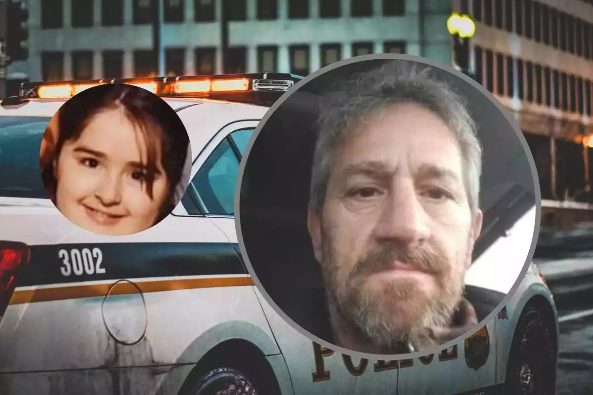 John y su hija en un montaje con un coche policial
