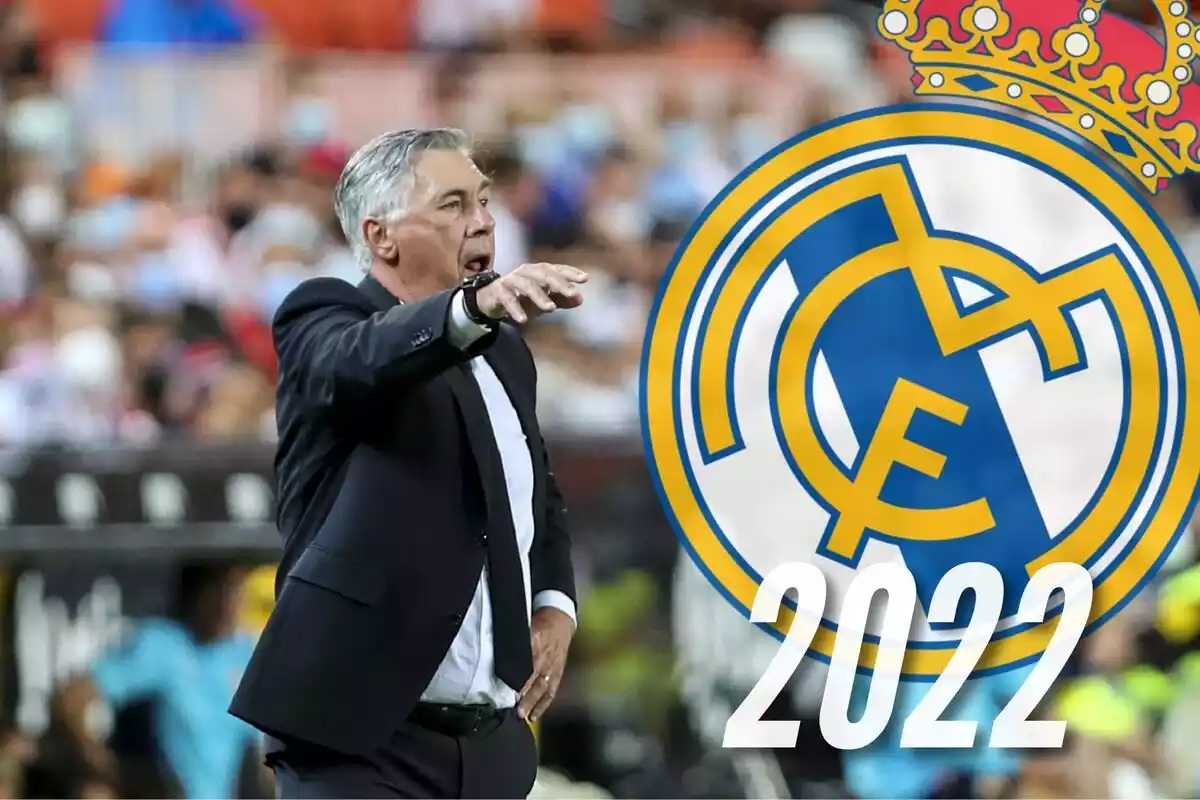 Ancelotti y escudo Real Madrid