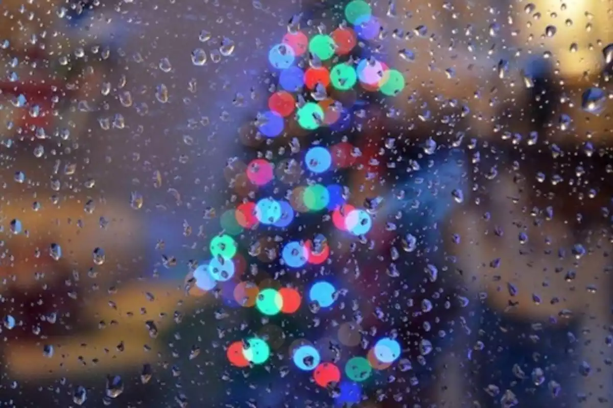 Imagen de un árbol de Navidad en un día de lluvia