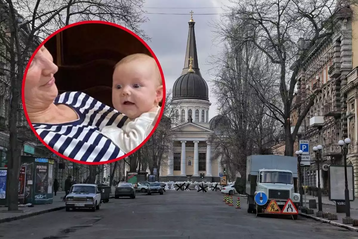 Montaje de fotos de la bebé  Kira y la ciudad donde tuvo lugar el ataque, Odesa