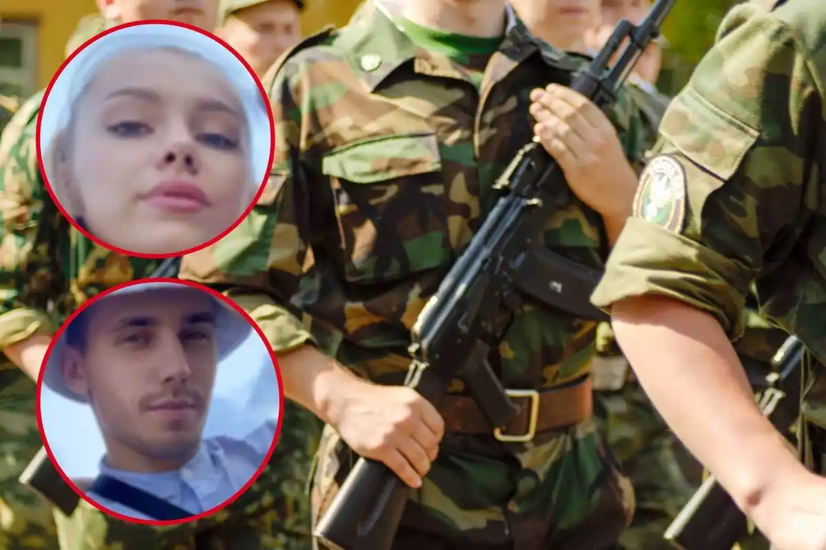 Montaje de fotos de la pareja que acordó violar a mujeres ucranianas y soldados rusos armados