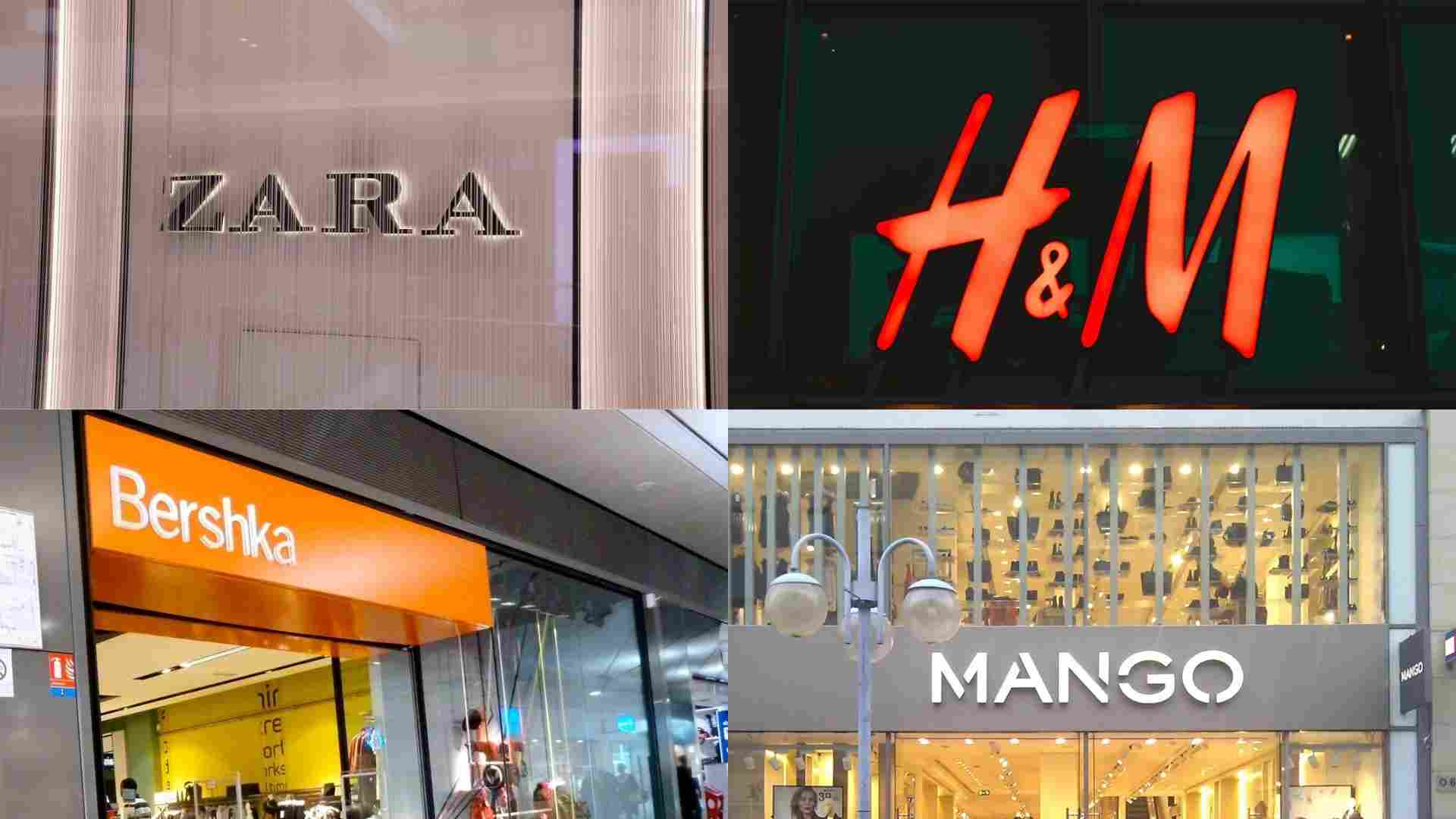Logos de Zara, H&M, Mango y Bershka en un montaje